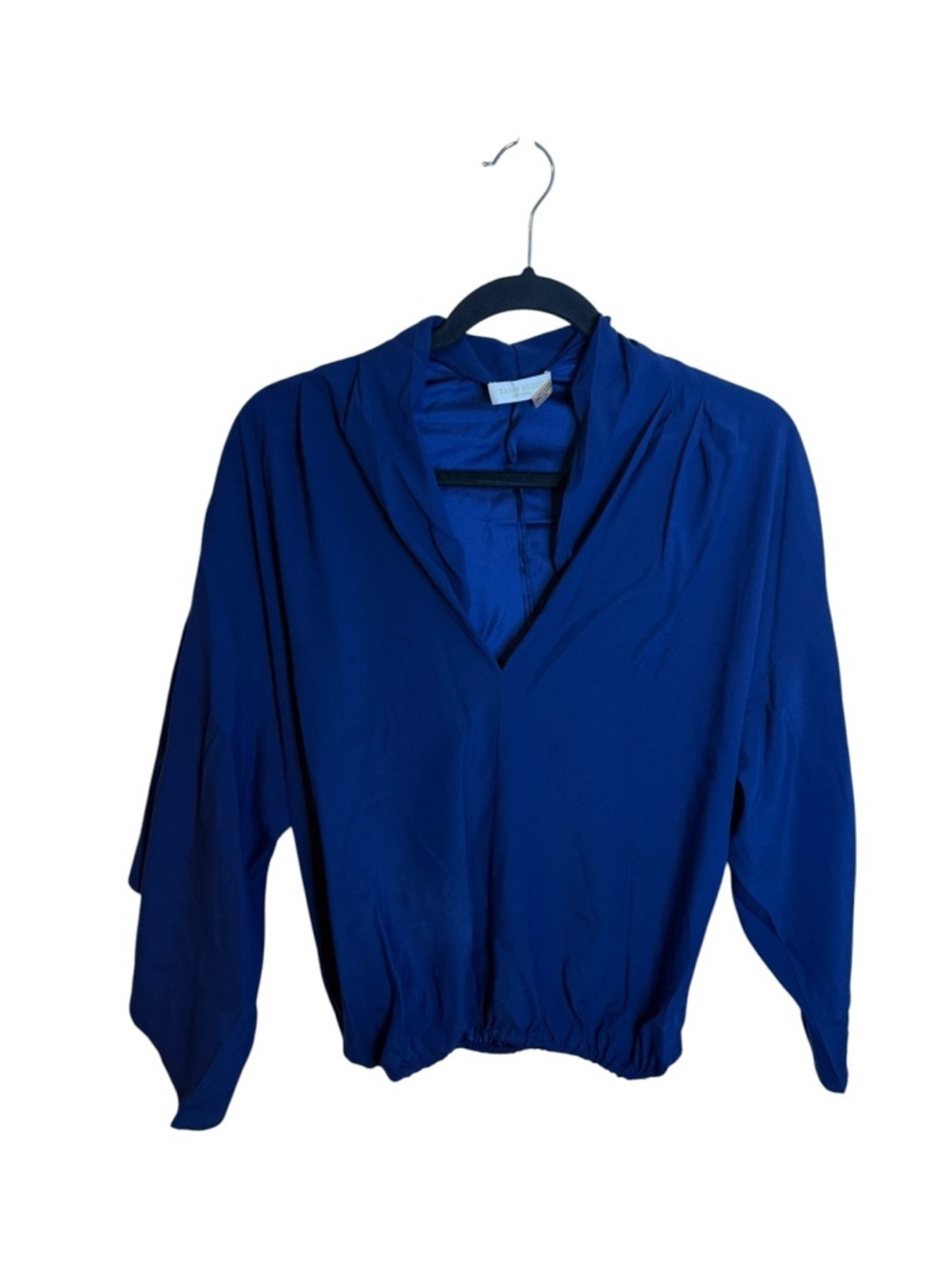 Ramy Brook Cobalt Blue V-Neck Banded Flowy Sleeve Silk Blouse